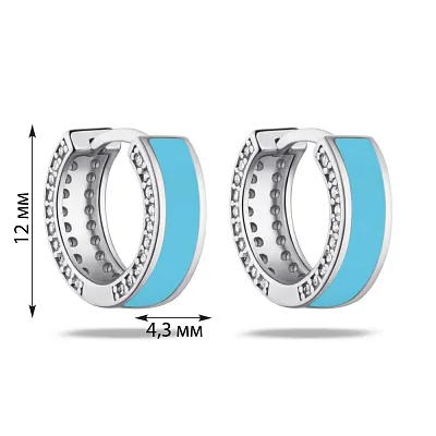 Сережки зі срібла з блакитною емаллю і фіанітами (арт. 7502/4873/15ег)