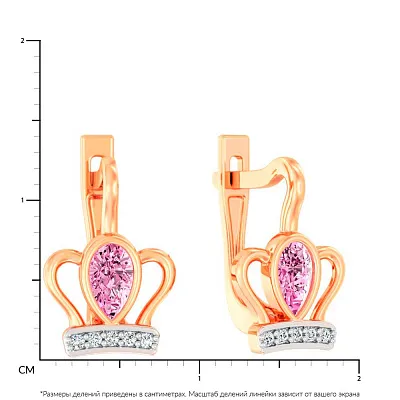 Детские золотые сережки с розовыми и белыми фианитами (арт. 110819р)