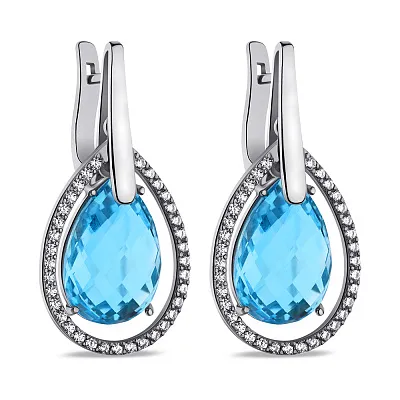 Серебряные серьги с топазом и фианитами (арт. 7502/2292Пг)