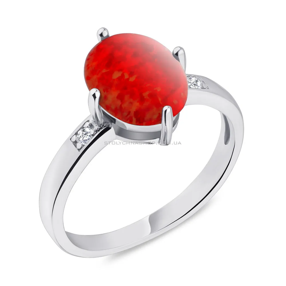Серебряное кольцо с красным опалом и фианитами (арт. 7501/4724Пок) - цена