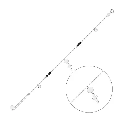 Срібний браслет «Хрестик» з оніксом та фіанітами (арт. 7509/2316о)