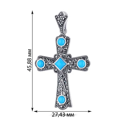 Хрестик зі срібла з бірюзою і марказитами (арт. 7403/2867мркБ)