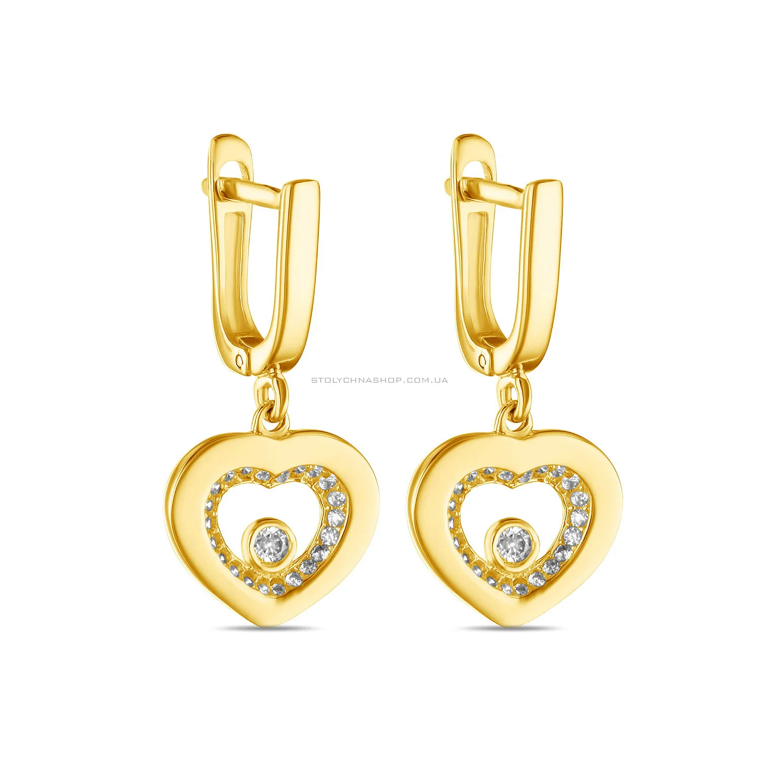 Золоті сережки «Сердечка» з фіанітами (арт. 106345ж) - цена