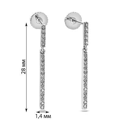 Довгі сережки з білого золота з діамантовою доріжкою  (арт. С341281030б)