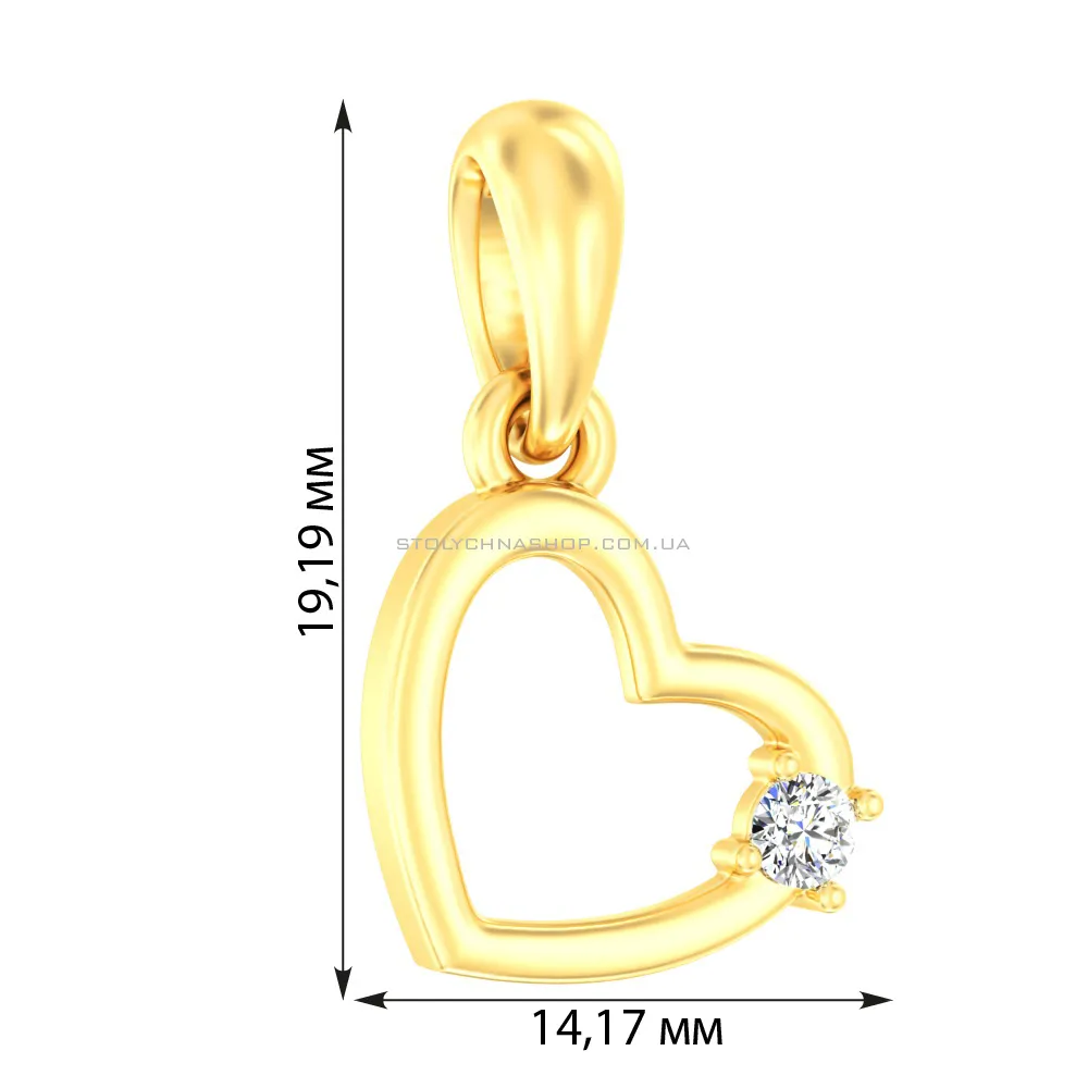 Золотий кулон Серце з діамантом (арт. П011148ж) - 2 - цена