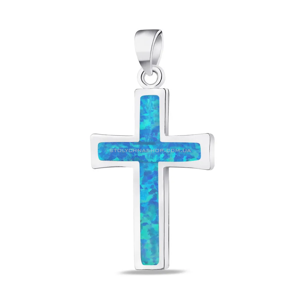 Срібний хрестик з синім опалом  (арт. 7503/3019/15Пос)