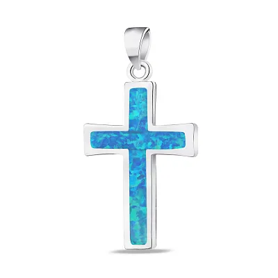 Серебряный крестик с синим опалом  (арт. 7503/3019/15Пос)