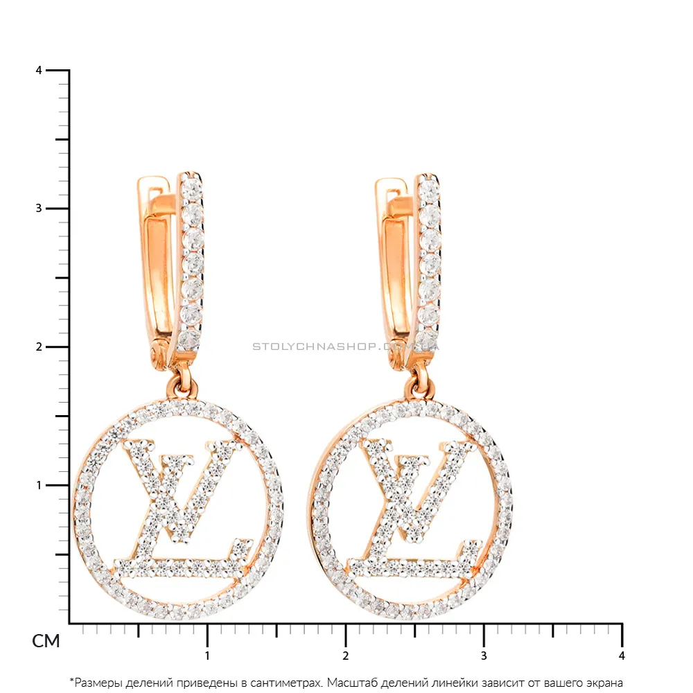 Золоті сережки-підвіски з білими фіанітами  (арт. 110274) - 2 - цена