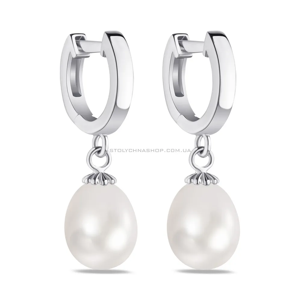 Сережки-підвіски зі срібла з перлами   (арт. 7502/4012жб)