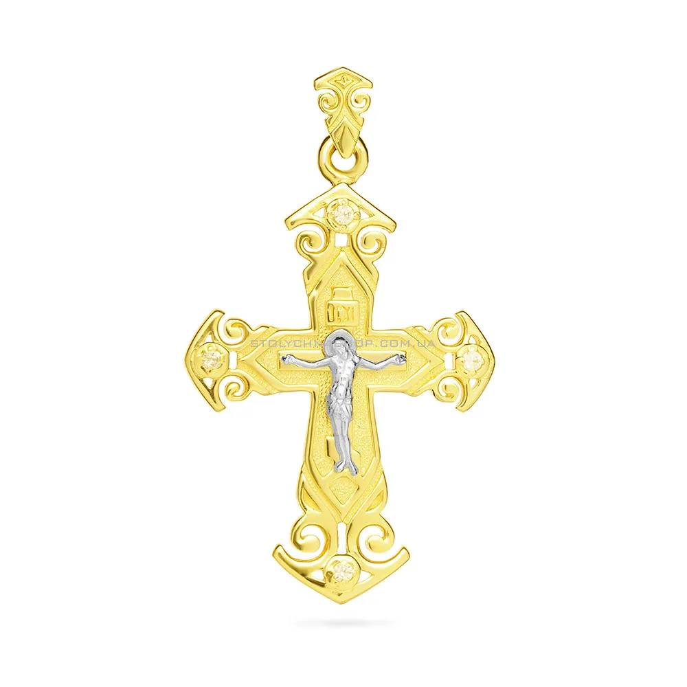 Золотой нательный крестик с распятием и фианитами  (арт. 501583ж)