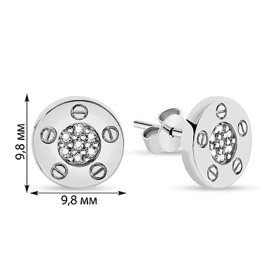 Сережки-пусети з білого золота з розсипом фіанітів (арт. 107315б)
