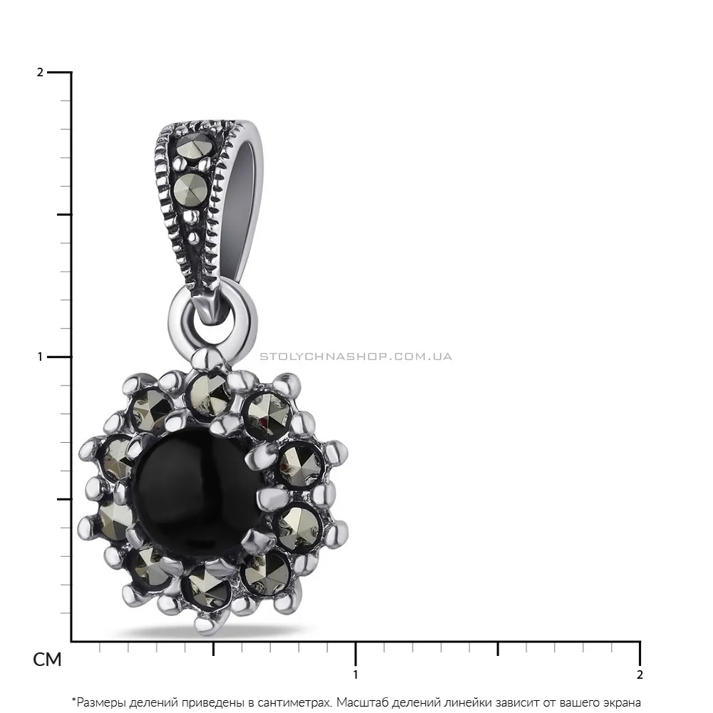 Серебряная подвеска "Цветок" с ониксом (арт. 7403/3195мрко) - 2 - цена