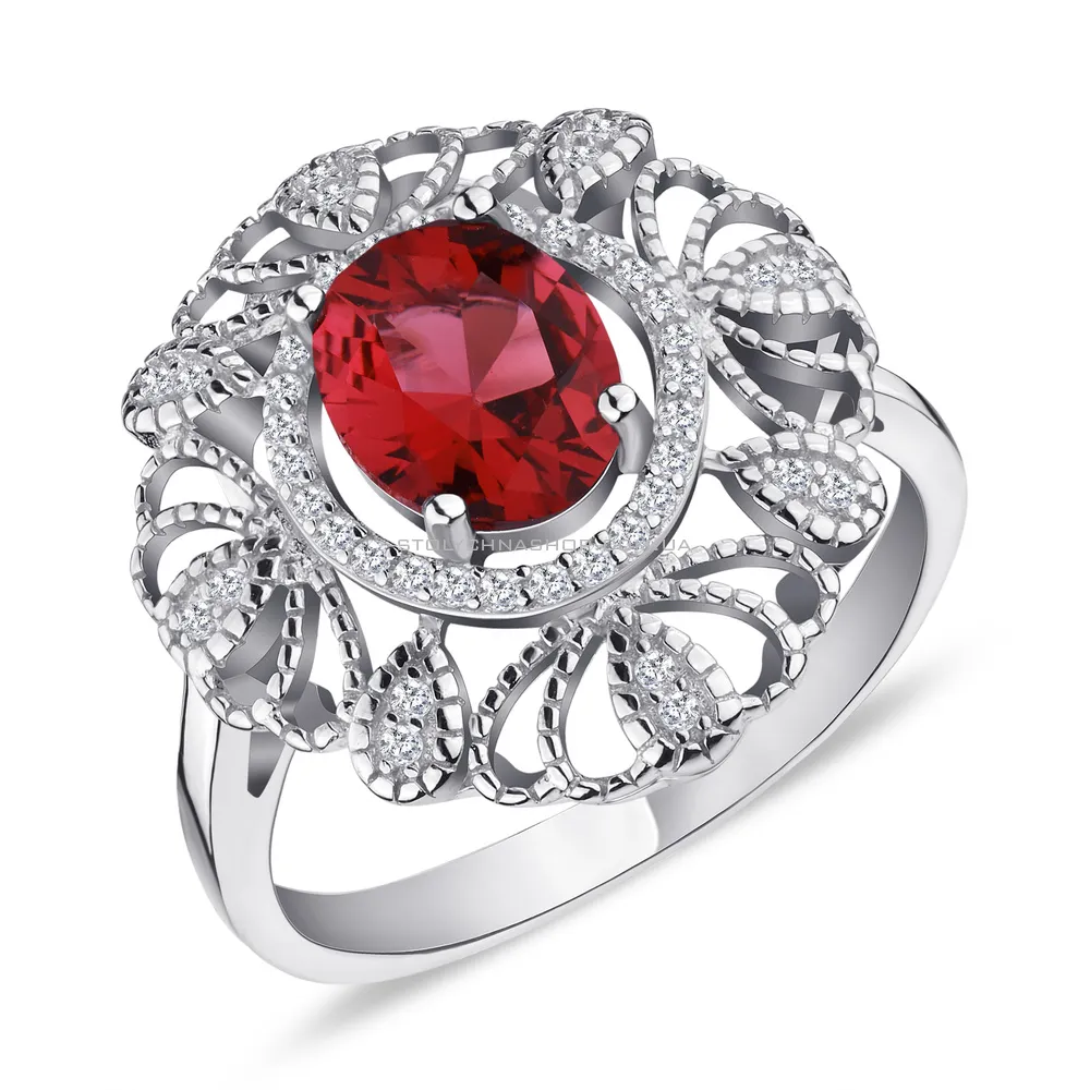 Кольцо из серебра с красным и белыми фианитами (арт. 7501/4417цк)