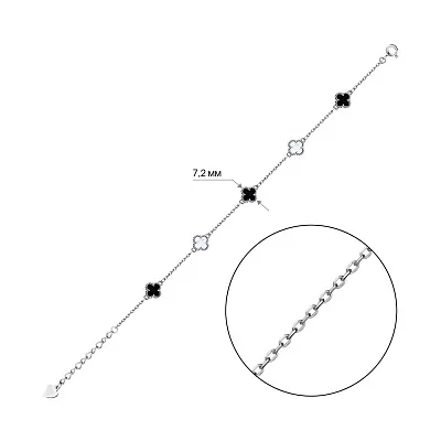 Браслет зі срібла Клевер з перламутром і оніксом (арт. 7509/1265/7оп)