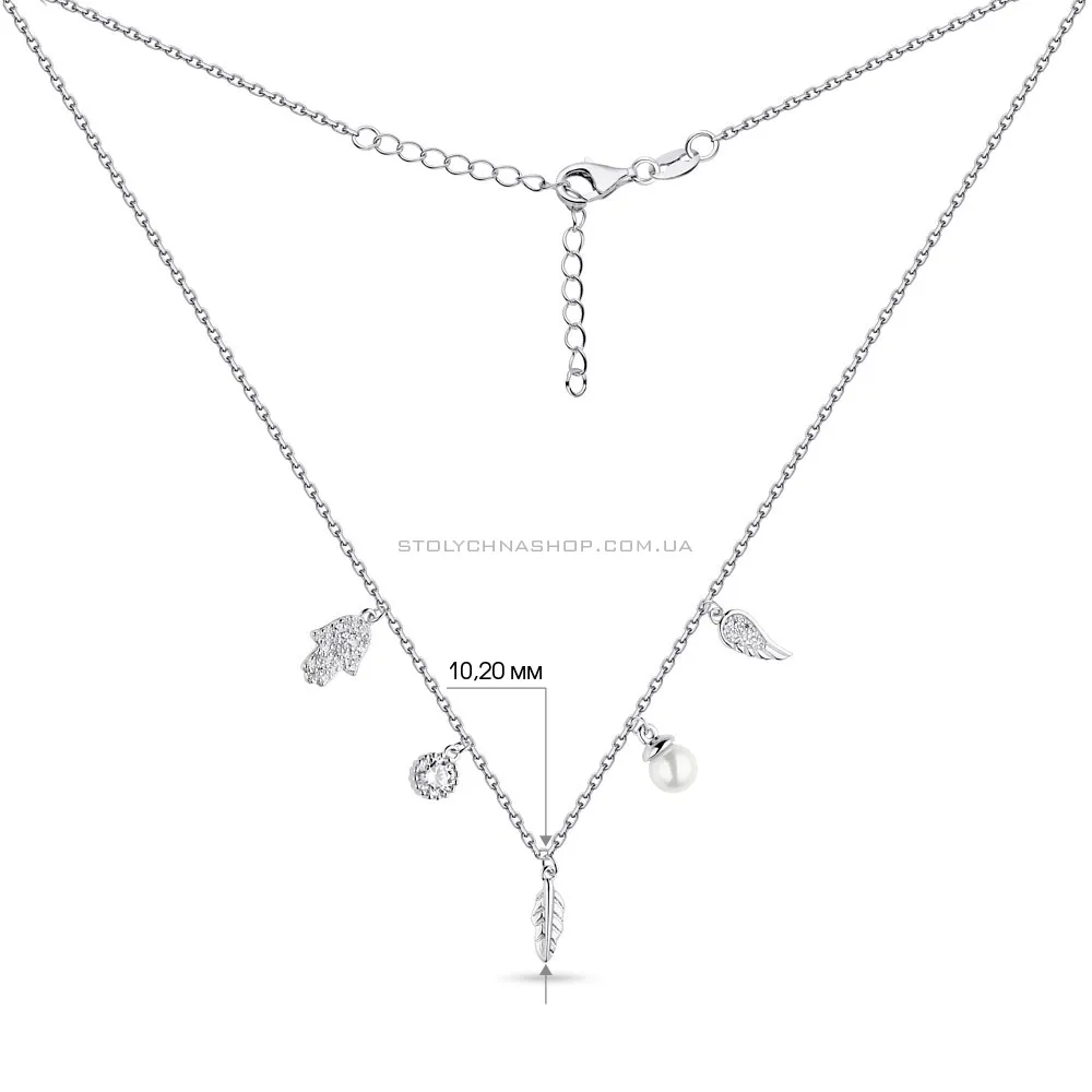 Серебряное колье с подвесками и жемчугом  (арт. 7507/1428жб) - 3 - цена