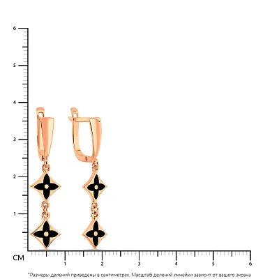 Серьги-подвески из красного золота с эмалью (арт. 108671еч)