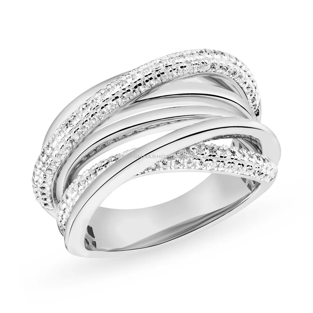 Серебряное широкое кольцо с фианитами  (арт. 7501/5611)