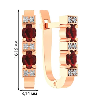 Золотые серьги с гранатом и фианитами (арт. 111500Пк)