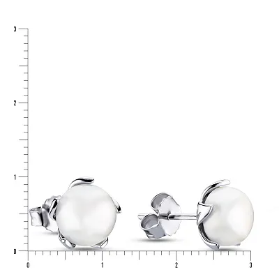 Срібні сережки пусети з перлами (арт. 7518/5164жб)