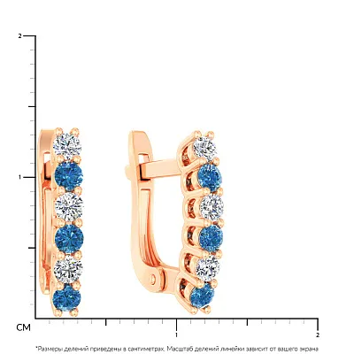 Золоті сережки з білими та синіми фіанітами (арт. 111047с)