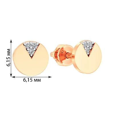 Пусеты из красного золота с фианитами (арт. 110878)