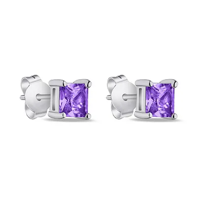 Сережки-пусети зі срібла з фіолетовими альпінітами (арт. 7518/6197аф)