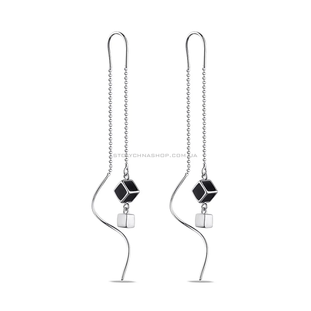 Серебряные серьги-протяжки с подвесками и с эмалью Trendy Style  (арт. 7502/4624еч)