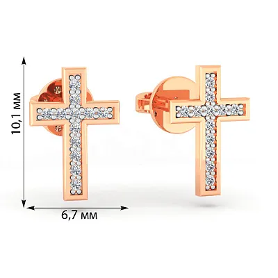 Сережки-пусети &quot;Хрестики&quot; з червоного золота з фіанітами  (арт. 110009)
