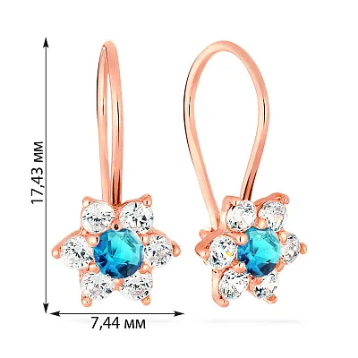 Дитячі золоті сережки «Квіточки» з блакитними фіанітами (арт. 110142г)