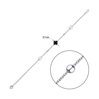 Браслет Клевер зі срібла з оніксом (арт. 7509/3945/10о)