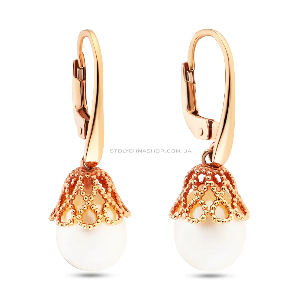 Золоті сережки з підвісками з перлів (арт. 104885прлб) - цена
