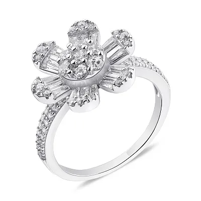 Серебряное массивное кольцо Цветок с фианитами (арт. 7501/6208)