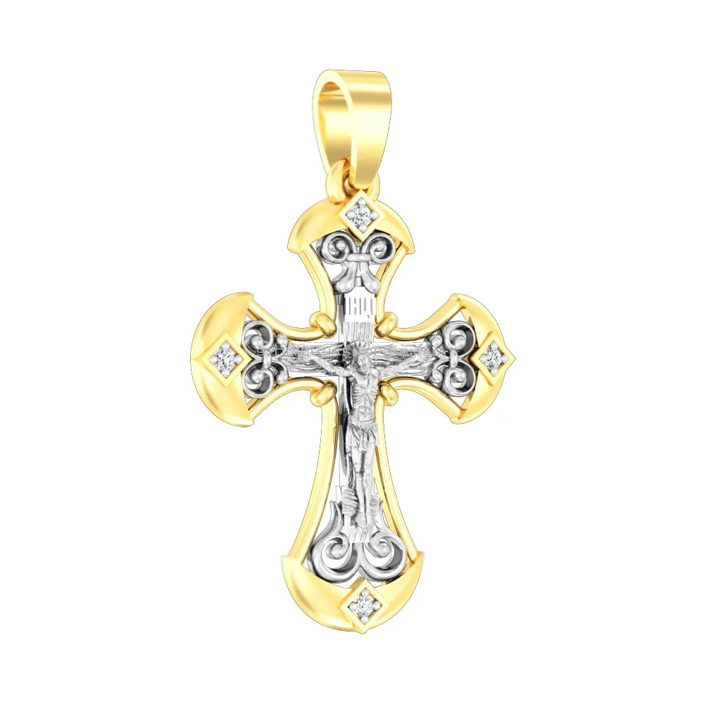 Крестик с распятием из желтого и белого золота (арт. 501650ж)
