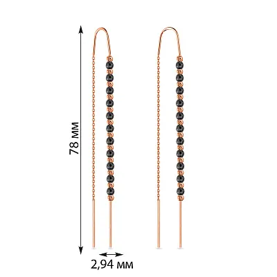 Сережки-протяжки золоті з оніксом (арт. 108296о)