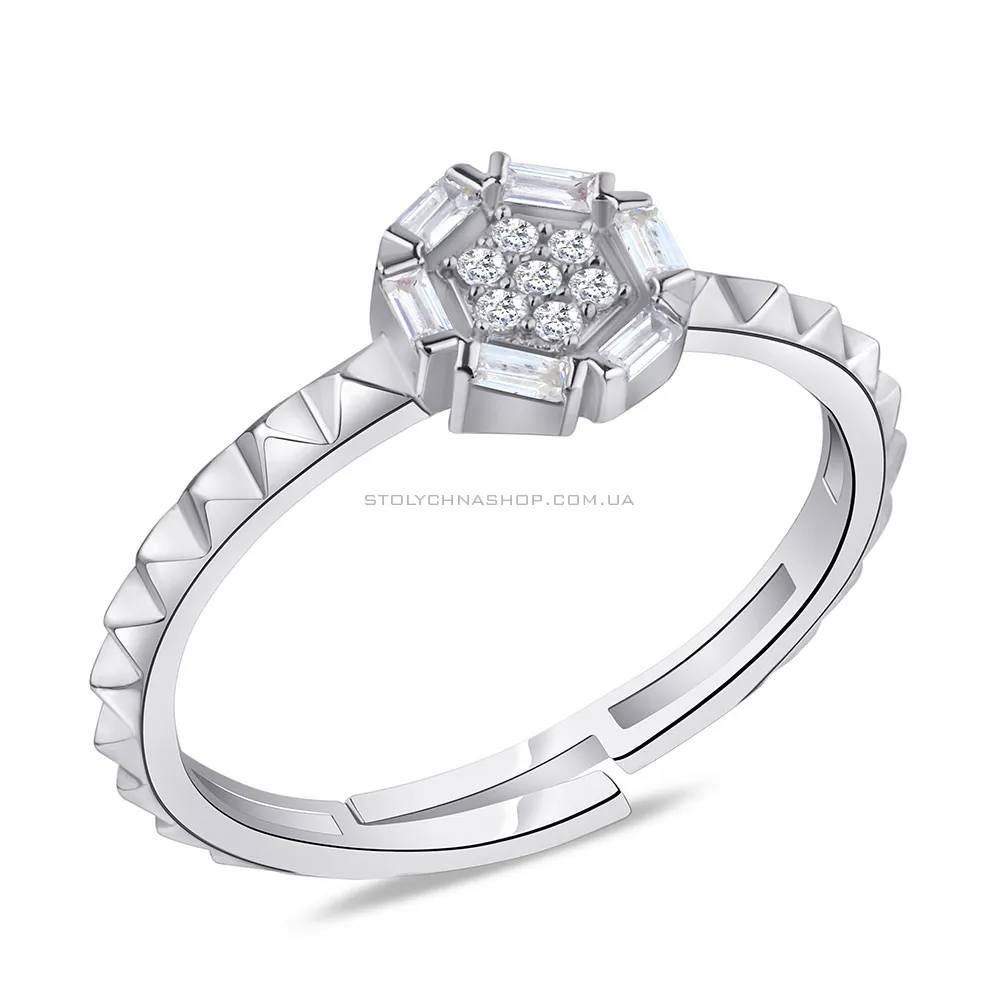 Незамкнутое кольцо серебряное с россыпью фианитов  (арт. 7501/5933) - цена