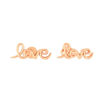 Золотые серьги пусеты «Love»  (арт. 110587)