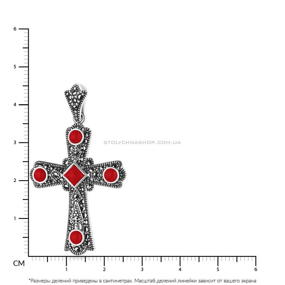 Серебряный крестик с кораллом и марказитами (арт. 7403/2867мркКрк)