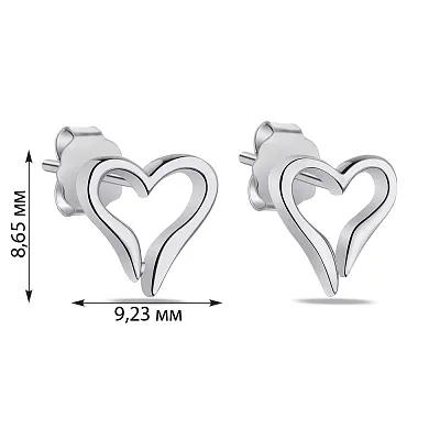 Срібні сережки-пусети "Сердечка" без каміння  (арт. 7518/6235)