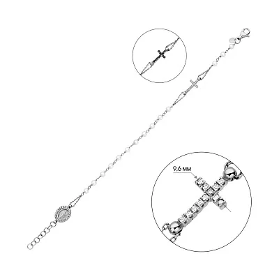 Золотой браслет с жемчугом и двусторонним крестиком (арт. 322377б)