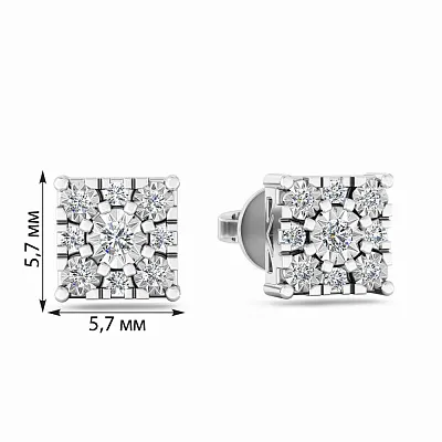 Сережки-пусети з білого золота з діамантами (арт. Т011722010б)