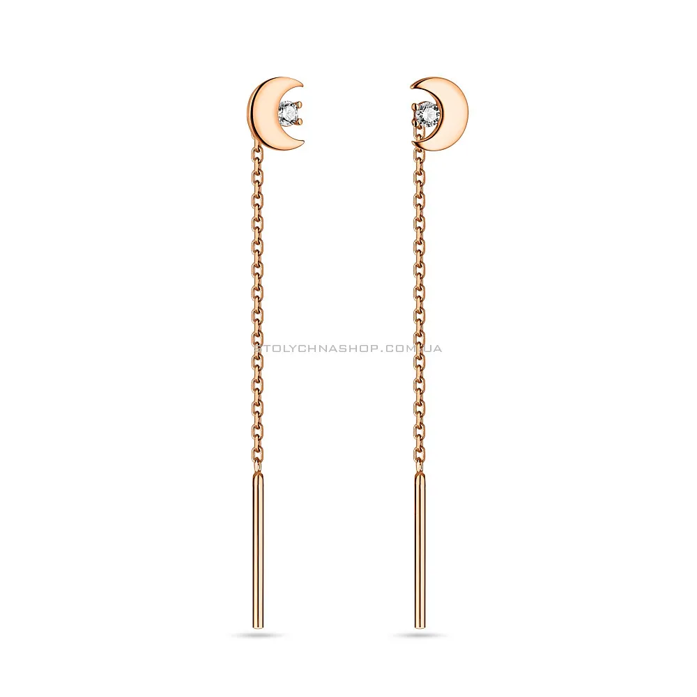 Золоті сережки-протяжки "Місяць" з фіанітами  (арт. 108471)