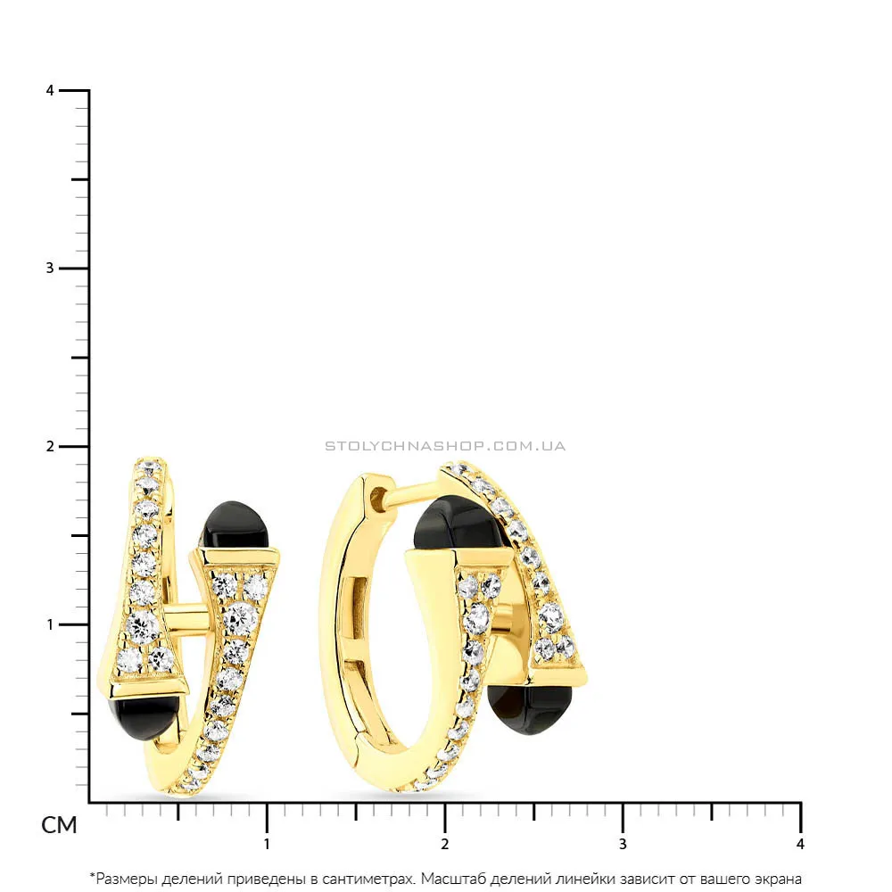 Сережки зі срібла з жовтим родіюванням і оніксом  (арт. 7502/4582/15жо) - 2 - цена