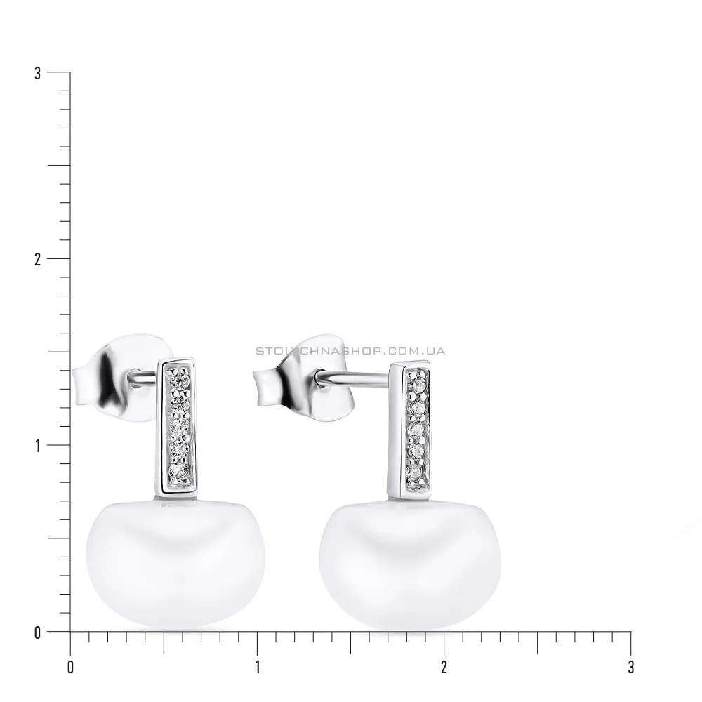 Срібні сережки пусети з перлами і фіанітами (арт. 7518/5352жб)