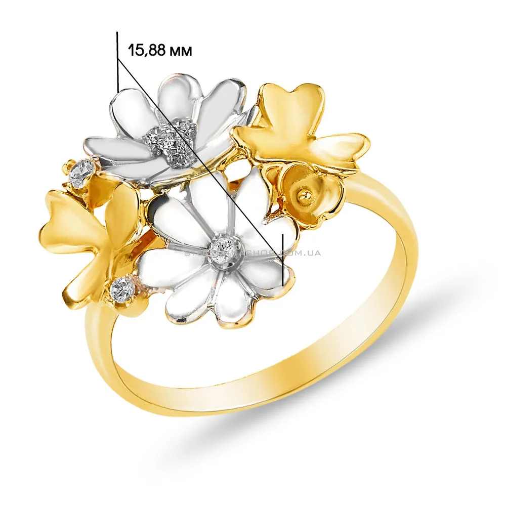 Золотое кольцо «Цветы» с фианитами (арт. 152746ж)