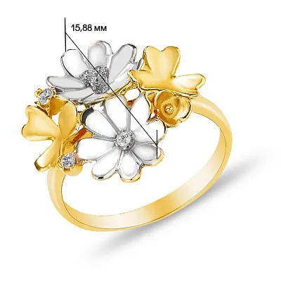 Золотое кольцо «Цветы» с фианитами (арт. 152746ж)
