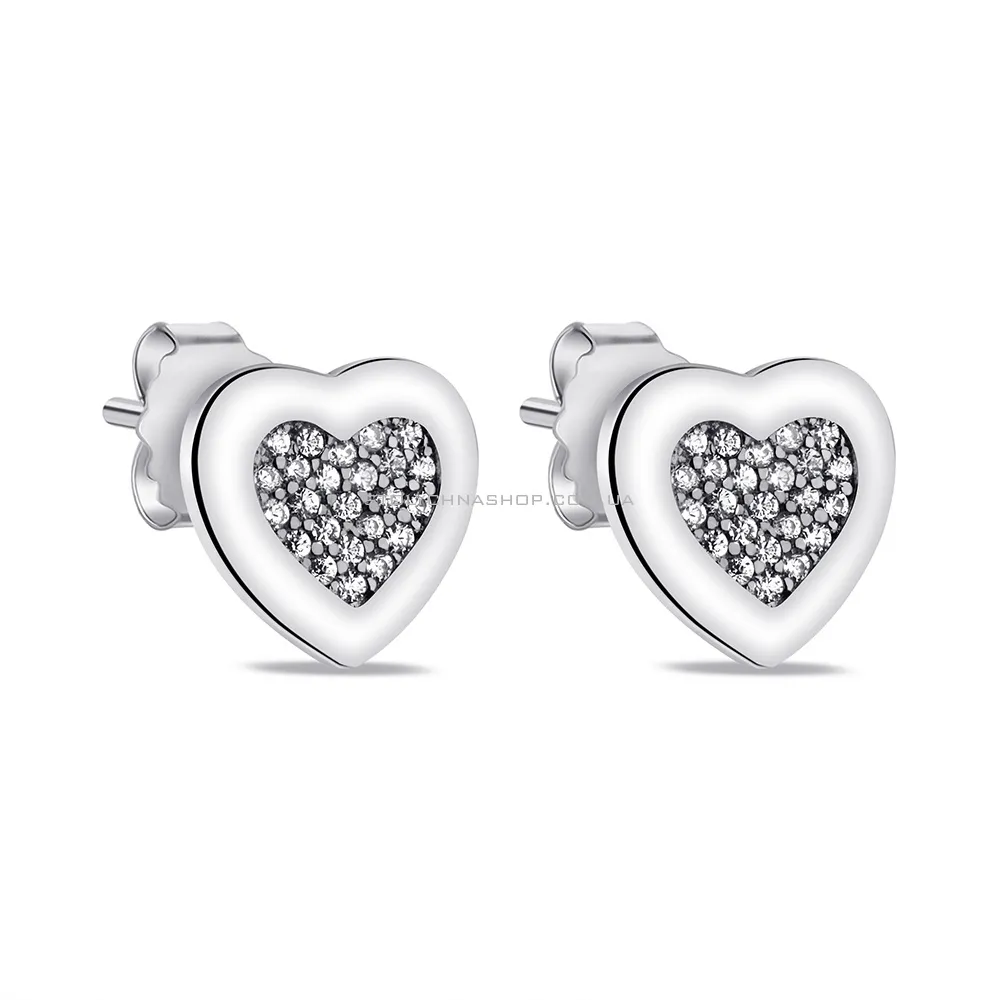Серьги-пусеты из серебра Сердце с фианитами (арт. 7518/6795) - цена