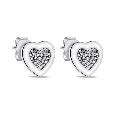 Сережки-пусети зі срібла Серце з фіанітами (арт. 7518/6795)