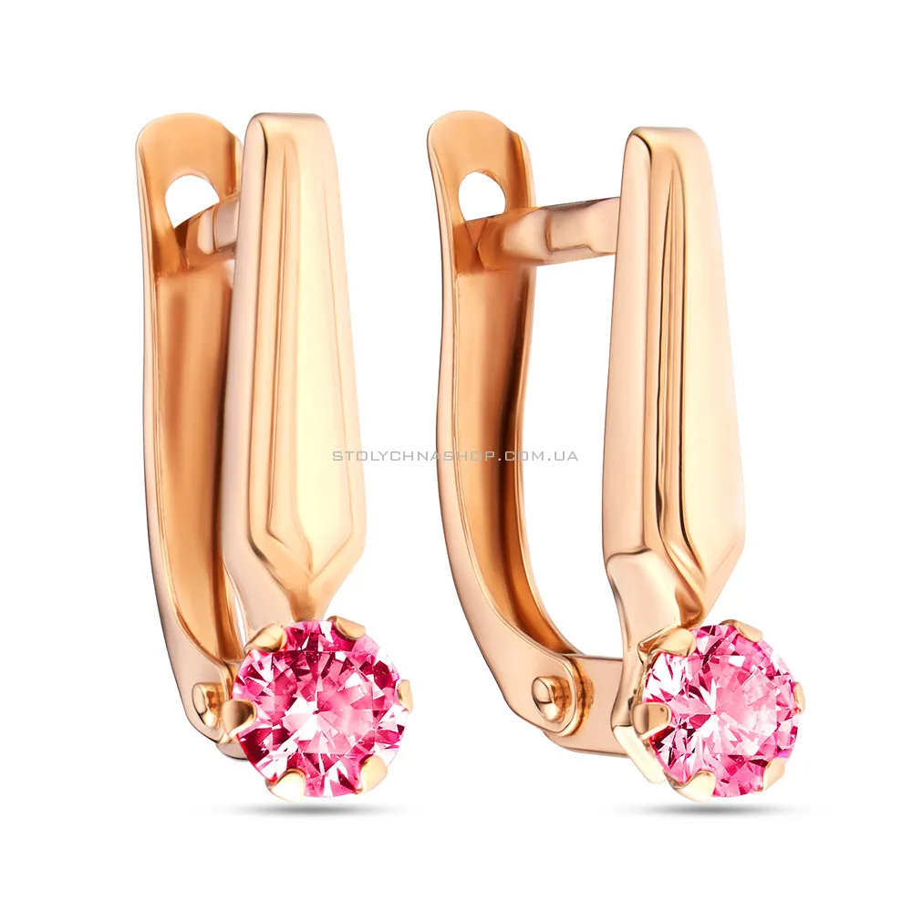 Золотые сережки с розовыми фианитами (арт. 105635р)