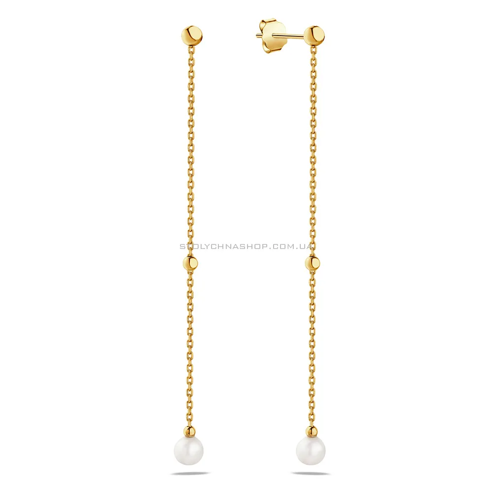 Золоті сережки-підвіски з перлами (арт. 106797жпрлб)
