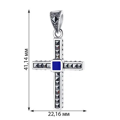 Хрестик срібний з синім оніксом (арт. 7403/2870мркос)